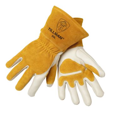 Tillman Products 50S - Clute Cut Cowhide Leather MIG Welding Gloves; Small, Pearl/Brown