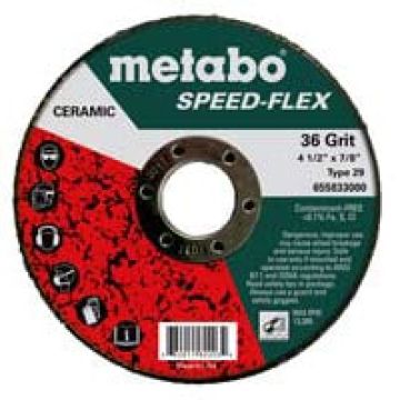Metabo 655837000 - Rigid Fiber Disc, Speed-Flex, 5", 36 Grit, 7/8", Type 29, Ceramic, Fiberglass Backing